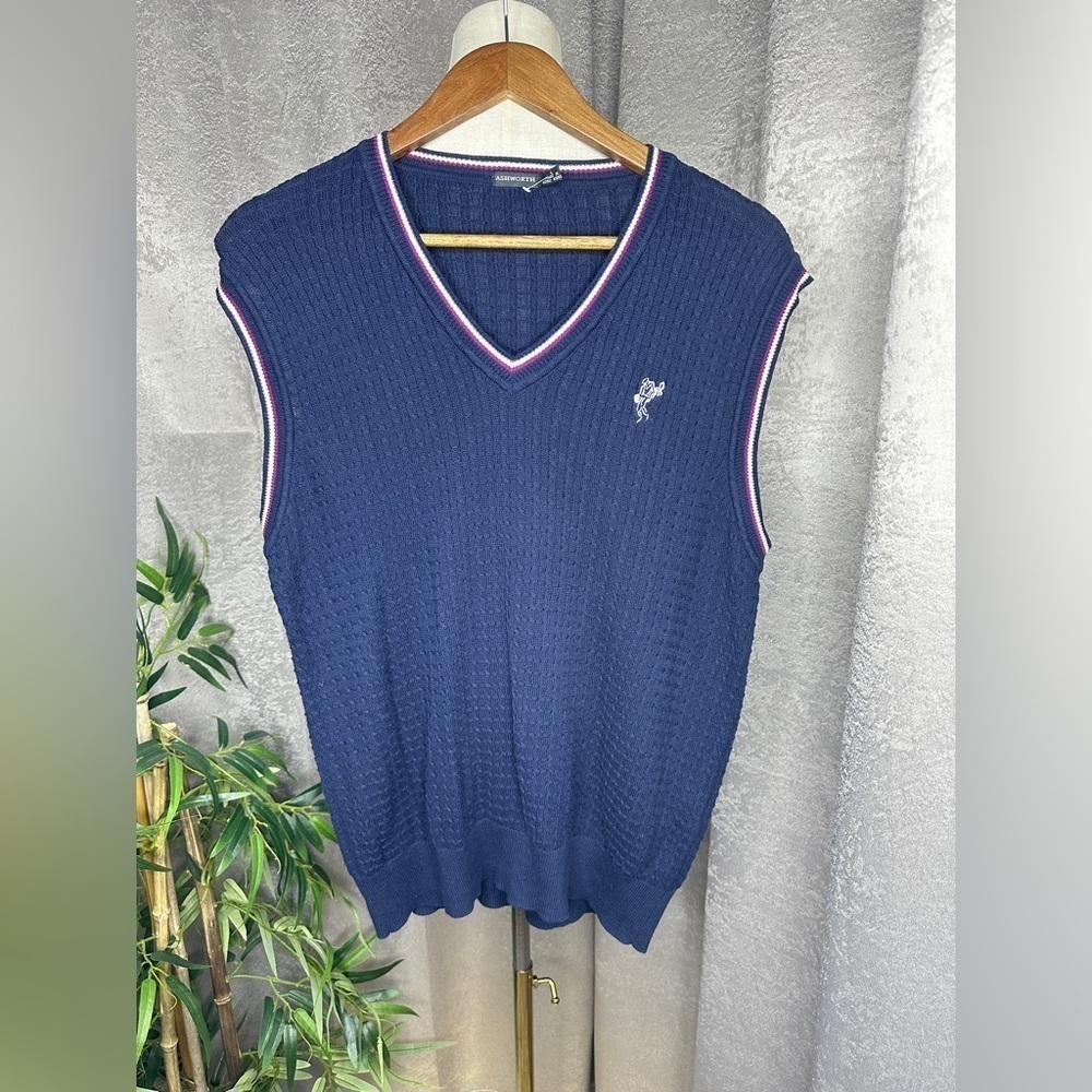 Ashworth Golf Men’s Knit Sweater Vest Navy Blue Sz L